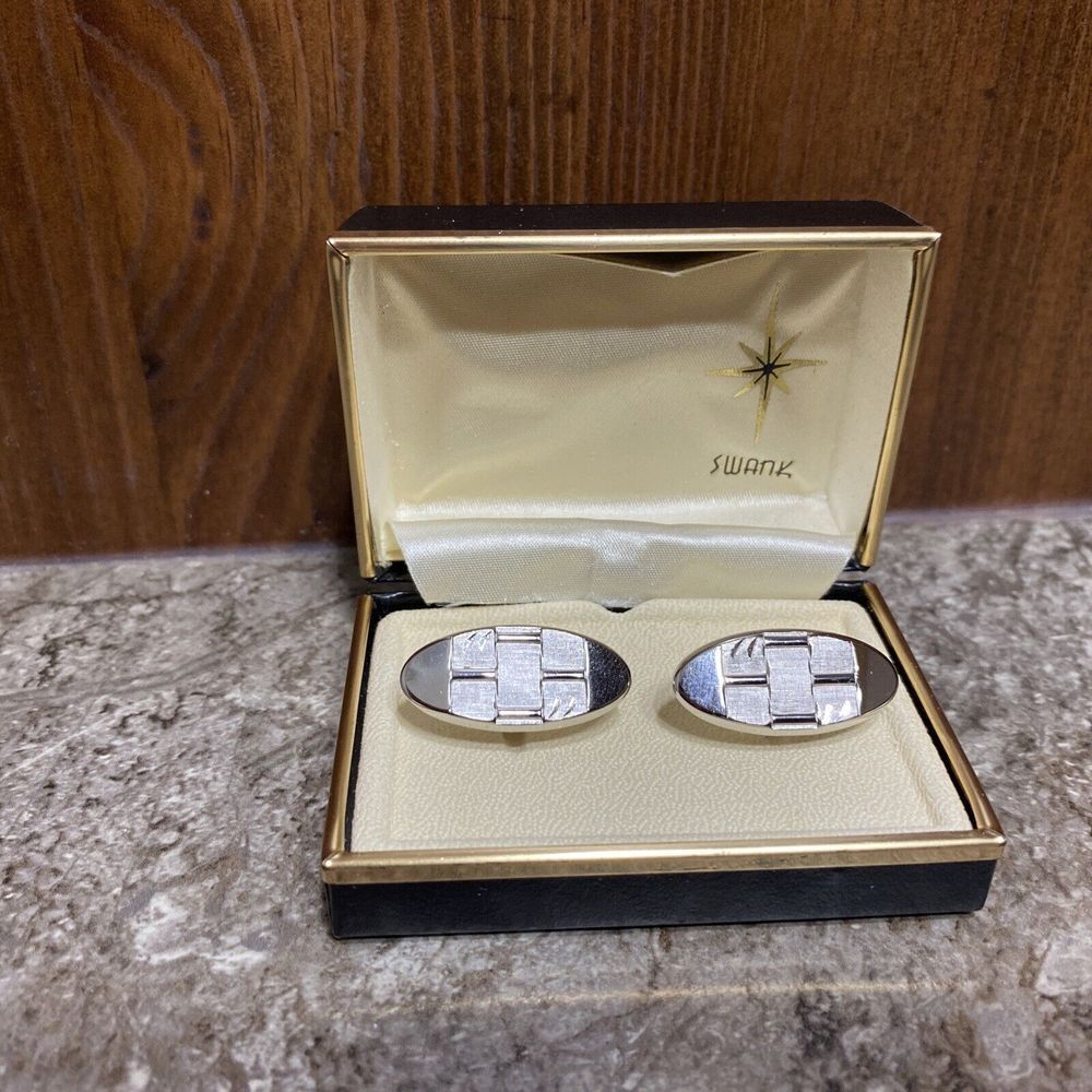 Vintage Swank Silver Color Cufflinks With Box